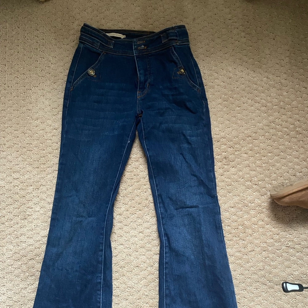 EUC anthropologie Pilcro and the Letterpress flare leg denim